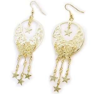  Golden Star Bright Spring Butterfly Hoop Dangle Earrings 