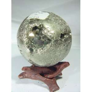  2 Natural Iron Pyrite Lapidary Sphere with Stand 