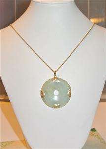   14K GOLD Asian Green JADE PENDANT w/ 14K GOLD ROPE CHAIN NECKLACE 14g