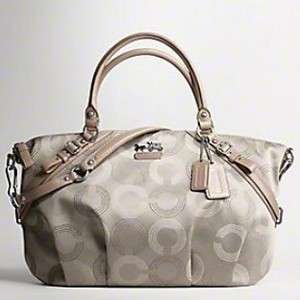   Madison Dot Op Art Sophia 15957 Handbag Tote Purse NWT Silver Khaki
