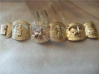 Vintage Peruvian Lama Sterling Silver 5 Panel Cuff Bracelet  