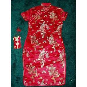 BNWT Girls Red Chinese/Oriental Dress 7 8 Year+Purse  