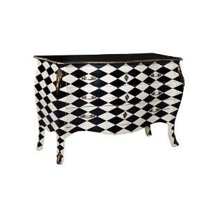 Harlequin Black & White Chest   3 Drawers   55W Wood Cabinet Commode 