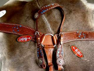 BRIDLE WESTERN LEATHER HEADSTALL BREASTCOLLAR TACK SET RODEO BROWN 