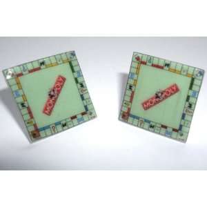   Sour Cherry Silver plated base Monopoly Board Stud Earrings Jewelry