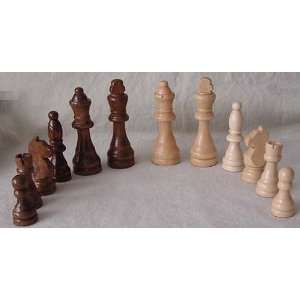   Carved Varnished Wood Chess Pieces Full Complement 3.25 in King
