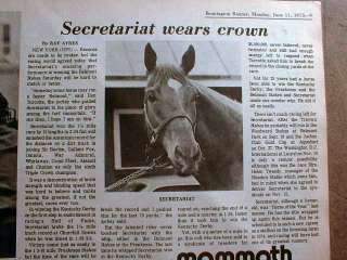 1973 newspaper SECRETARIAT WINS HORSE RACING TRIPLE CROWN sets new 
