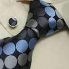 tie and cufflinks set Grey blue polka dots silk tie birthday gifts 