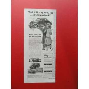  Simoniz, 1937 print ad (man/woman/car.) Orinigal Magazine 