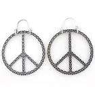 Vintage Cute Silver tone Round Peace Sign Drop EARRINGS