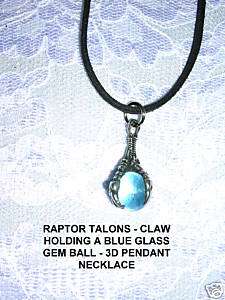 NEW RAPTOR CLAW w/ BLUE ORB PEWTER PENDANT 20 NECKLACE  