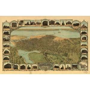 Historic Panoramic Map Oakland, California, 1900. Mutual L. & Lith. Co 