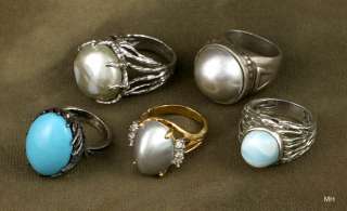 Group of 5 Vintage Costume Jewelry Rings  