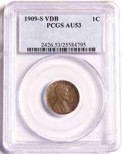 KEY DATE   1909 S VDB Lincoln Cent   PCGS AU53   Price Reduced Well 