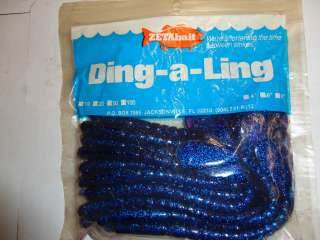Zeta Baits 6 Ding A Ling Worm, Blue w/Blue Flake, 20 Pack(New 