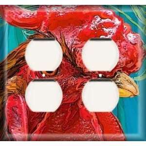    Double Duplex Outlet Cover   Red Red Rooster