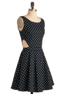 Rockabilly Band Dress   Mid length, Black, White, Polka Dots, Cutout 