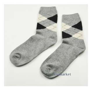Hot Mens Christmas Socks Lattice Grid Pattern Winter Warm Wool Angora 