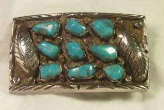 Sterling Silver Turquoise Southwestern Feather Belt Buckle  