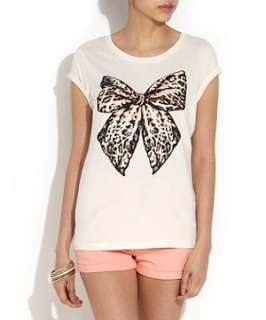 Winter White (Cream) Cream Leopard Print Bow T Shirt  257727112  New 