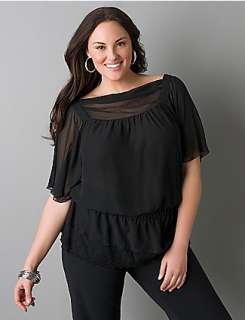 Lace trim flutter sleeve blouse by Lane Bryant