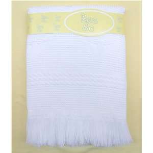 Large Soft White Acrylic Baby Shawl / Blanket   Stars & Cable Design 