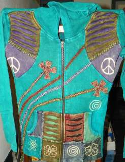Nepal Rising International Womens Cotton Jacket Zipper Hoodie NEW 