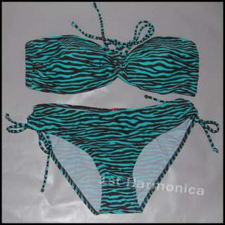 New Womens Zebra Chocolate Green Striped Bikini Swimsuits US size 6 10 
