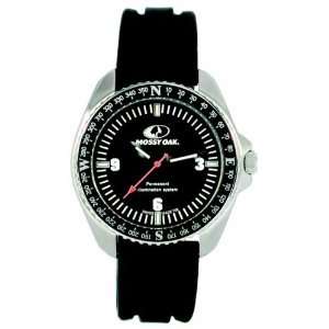 Mossy Oak CAMO Watch, Compass, Black Dial, Silver Case, Black Silicone 