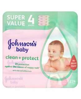 Johnsons Baby Clean + Protect Wipes 4 Packs 224 Wipes 4644867