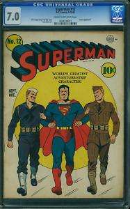 Superman #12 (1941) CGC 7.0 FVF WWII cover  