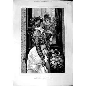  1890 SCHACHINGER FINE ART PORTRAIT LADY WOMAN FLOWERS 