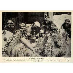  1932 Print New Zealand Maori People Costume Tattooing Bone 