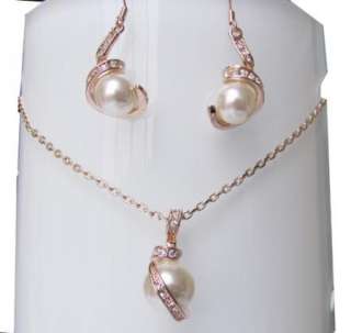 pearl rose gold GP wedding party earrings necklace set  