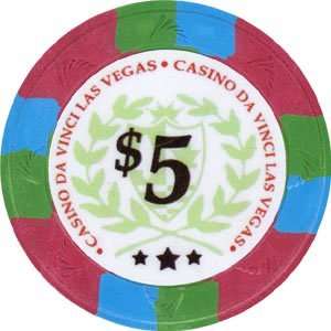  Authentic All Clay Casino Da Vinci Poker Chip, Red w/$5 