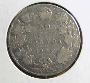 1905 canada fifty cent silver key date very good coin  