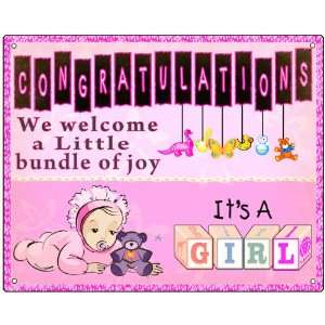  Nursery gift Baby girl sign congatulations / retro vintage 