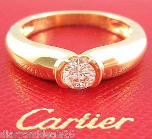 Fine Cartier Round Diamond Engagement Ring Solitaire 18K Yellow Gold 