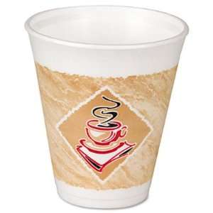 Foam Hot/Cold Cups, 12 oz., White w/Brown & Red, (1000 cups per carton 