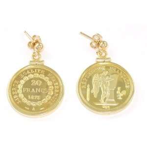  French Angel/Rooster 20 franc coin bezel earrings Jewelry