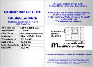 Lochblech Qg 25 70 Edelstahl 1000 x 2000 x 1,5 mm / 796  