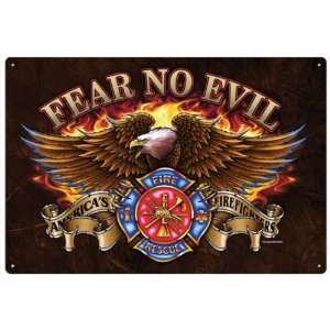  Fear No Evil Eagle Firefighters Vintage Metal Sign