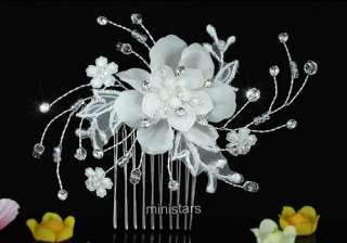 Bridal Ivory Fabric Flower Crystal Handmade Hair Comb T1463  