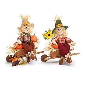 Asst Scarecrows on Wagons with Pumpkins 