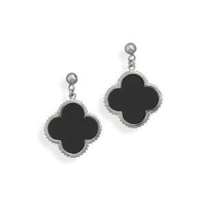  Rhodium Plated Earrings With Black Clover Design Jewelry