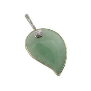    Light Green Jade Small Milano Leaf, 14k Gold with Diamonds Jewelry