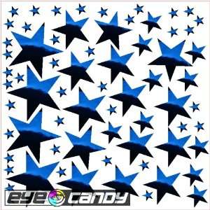  34 Chrome Blue Stars Wall Stickers Decals Mural Words 