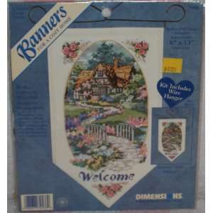 com Dimensions Counted Cross Stitch Kit Rose Cottage Welcome Banner 