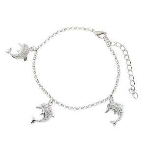  Dolphin C.Z. Diamond Sterling Silver Bracelet Or Anklet Jewelry