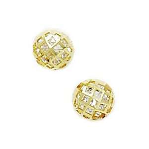 14k Yellow Gold Square Pattern Half Ball Earrings   Measures 7x7mm 
